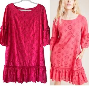 Anthropologie Bright Pink Dani Eyelet Lace Tunic Dress Beading Detail Size 4